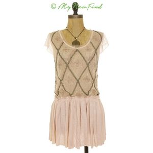 Free People Pale Pink Beaded Peplum Top